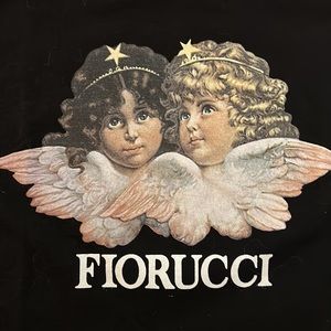 RARE FIORUCCI sz S 90s vintage cherub crop BLACK T-shirt 100% cotton outrageous!